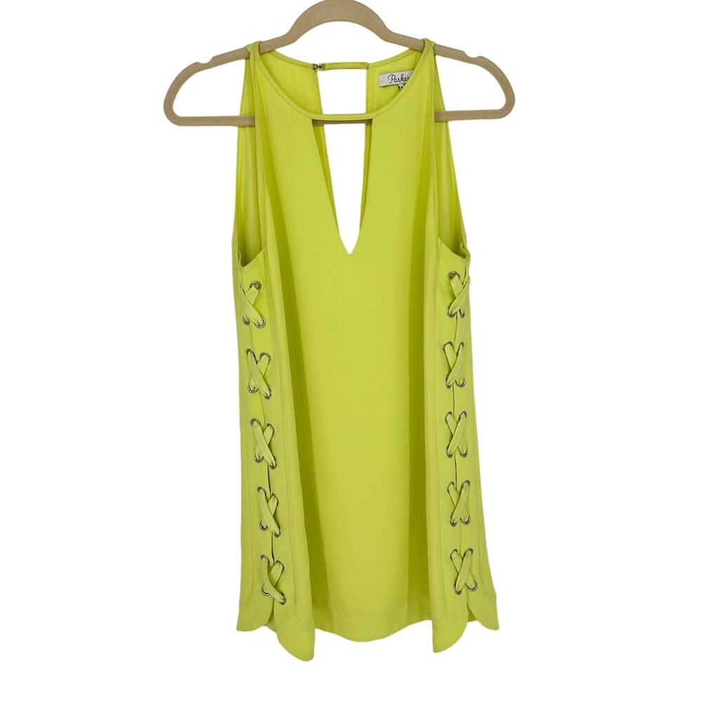 Parker Rivera Neon Yellow Mini Dress V-Neck Sleeveless Above Knee Summer XS